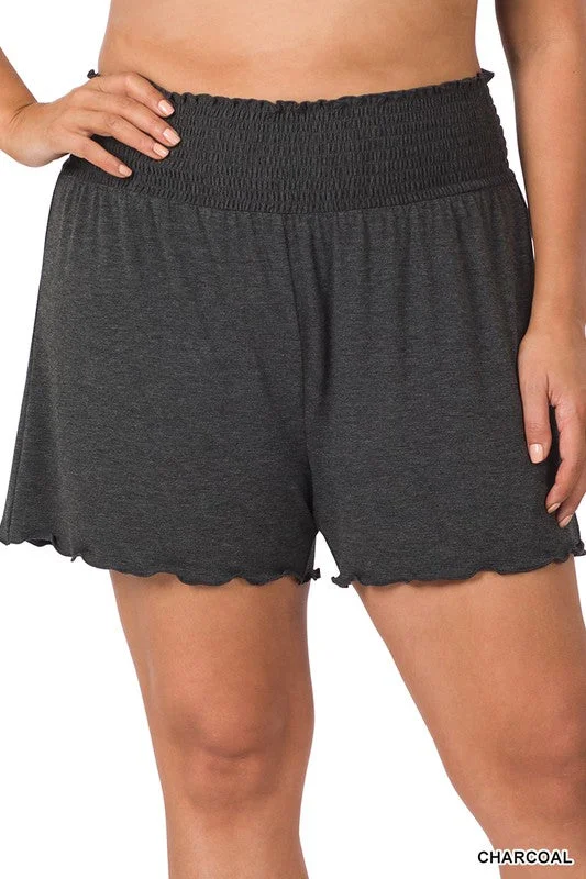 Plus Size Black Smocked Waist Shorts