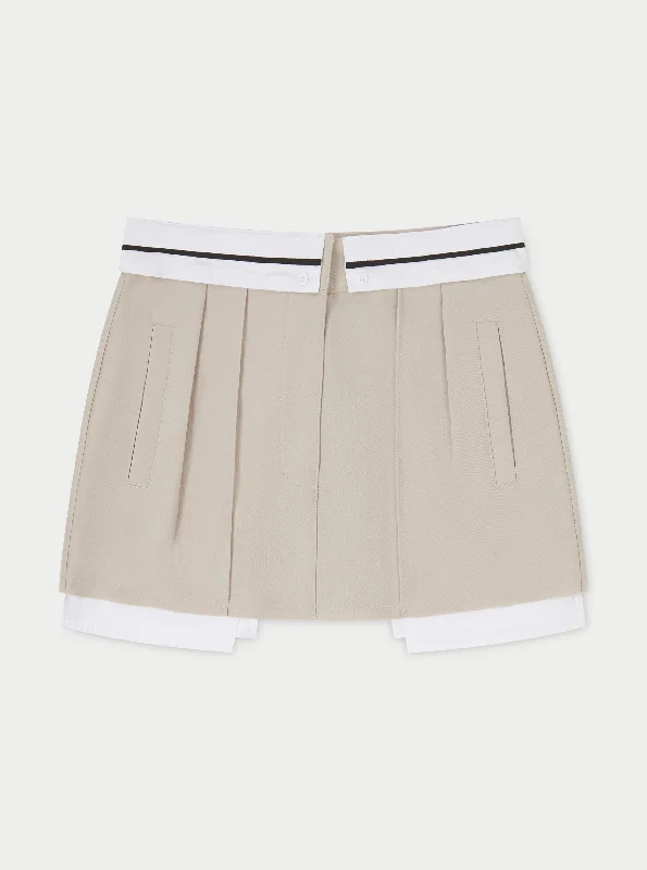 REVERSE WAISTBAND MINI SKIRT - BEIGE