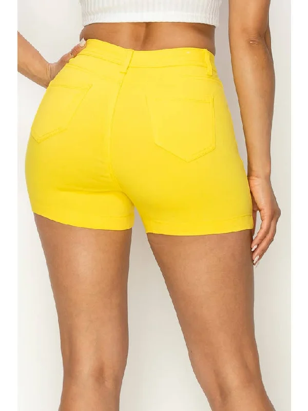 High Waisted Yellow Color Denim Shorts