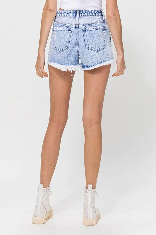 Vervet High Rise Color Block Distressed Jean Shorts