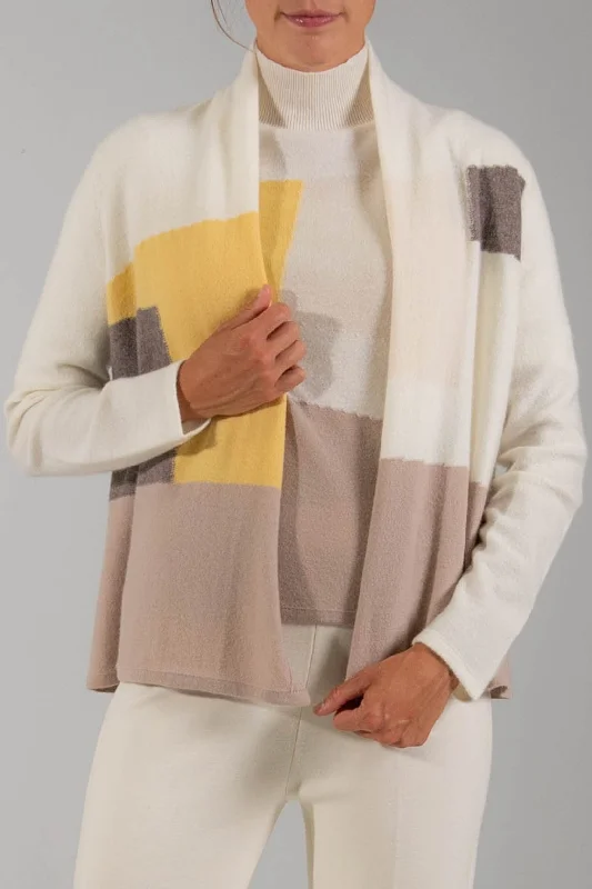 CASHMERE COLOR BLOCK CARDIGAN - WALNUT