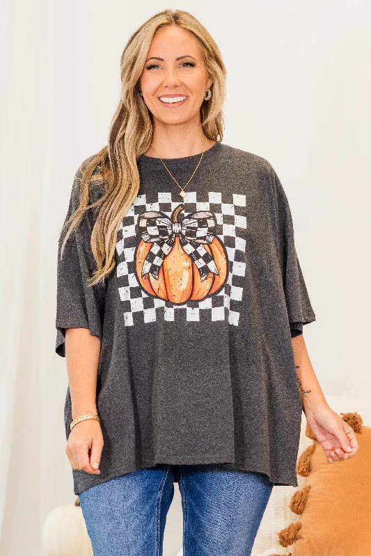 Checkered Pumpkin Boyfriend Tee, Charcoal