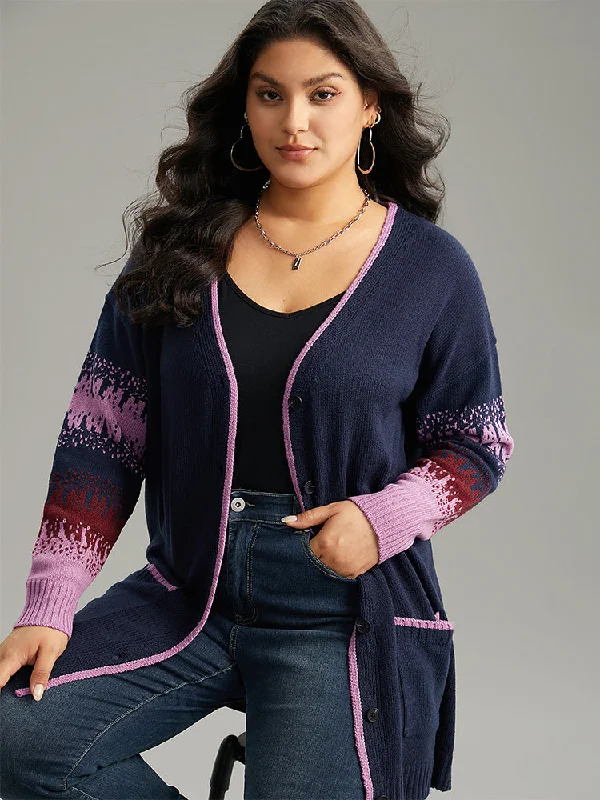 Contrast Heather Pocket Open Front Cardigan