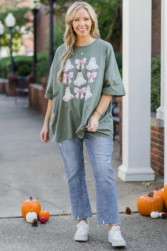 Cutesy Halloween Boyfriend Tee, Moss