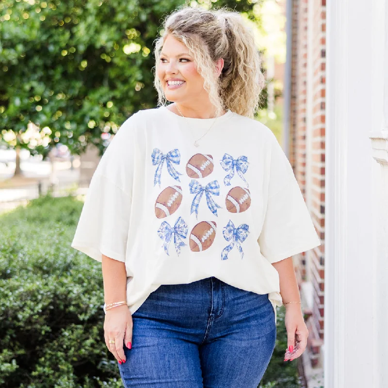 Footballs & Bows Boyfriend Tee, Ivory