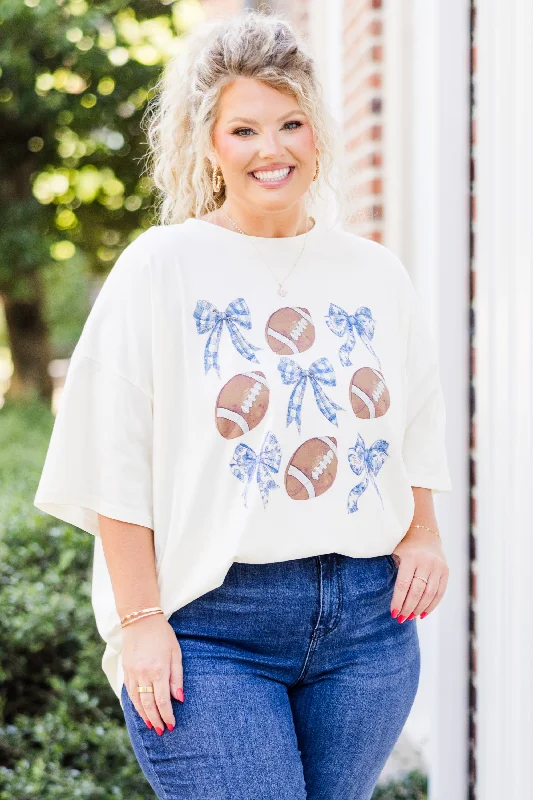 Footballs & Bows Boyfriend Tee, Ivory