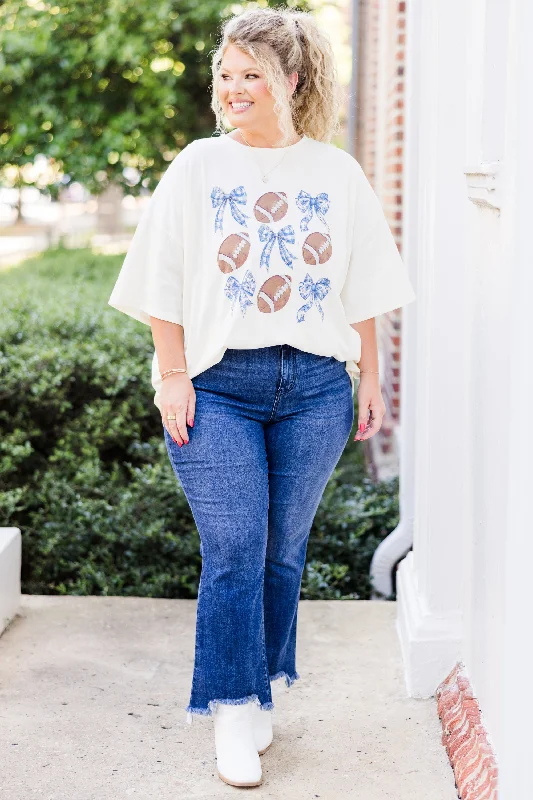 Footballs & Bows Boyfriend Tee, Ivory