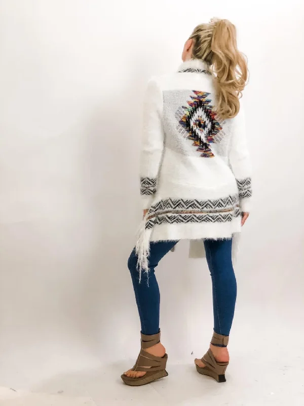 Ivory/Multi Aztec Print Cardigan