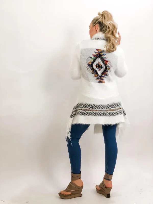 Ivory/Multi Aztec Print Cardigan