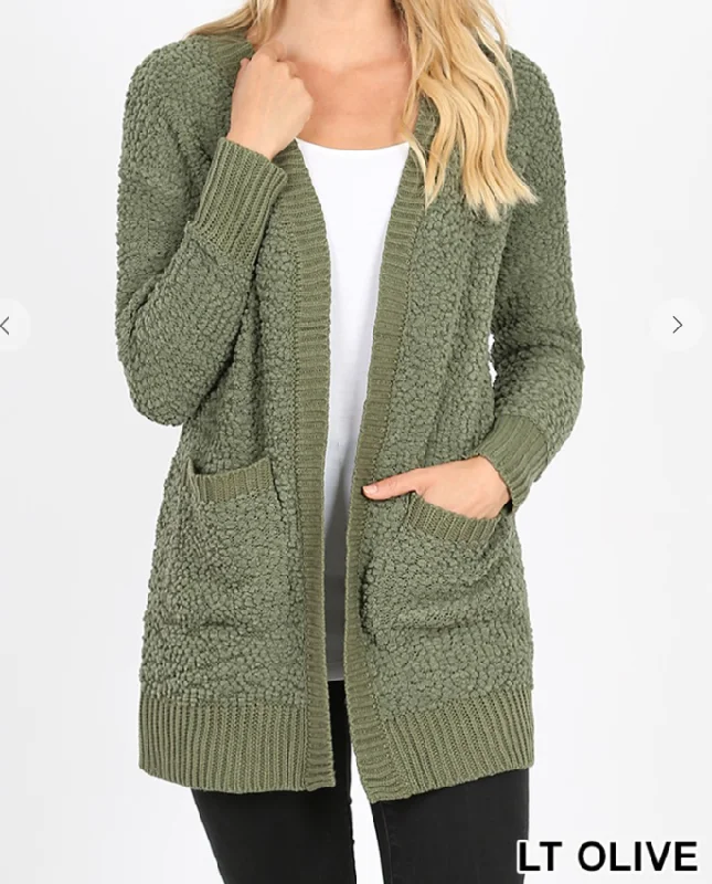 Long Sleeve Popcorn Pocket Cardigan - 4 Colors