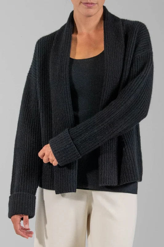 LUXE CHUNKY RIB CARDIGAN - BLACK