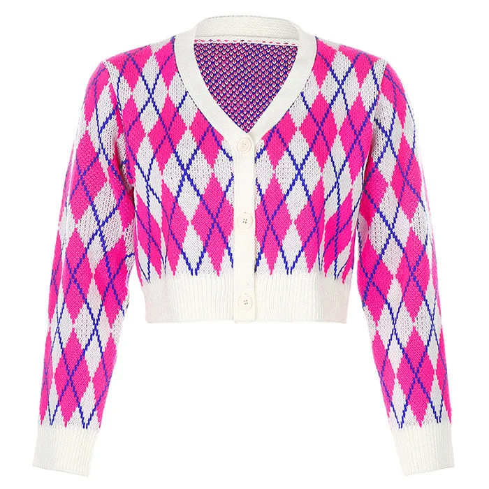 Pink Argyle Check Cardigan