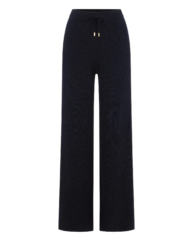 Women's Honeycomb Knit Cashmere Pant Navy Blue