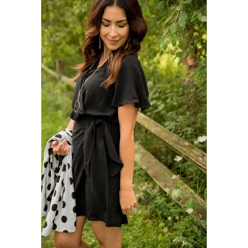 Wrap Tie Flutter Dress