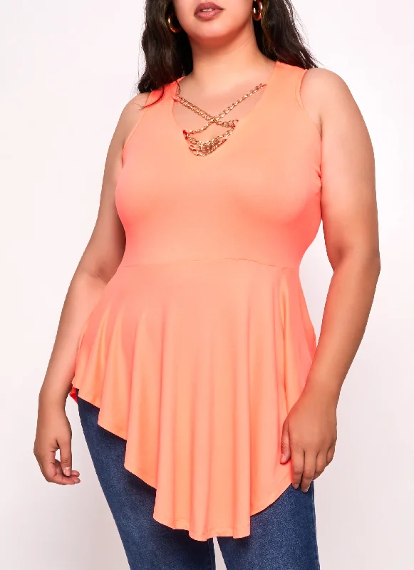 Plus Size Chain Detail Peplum Tunic Tank Top