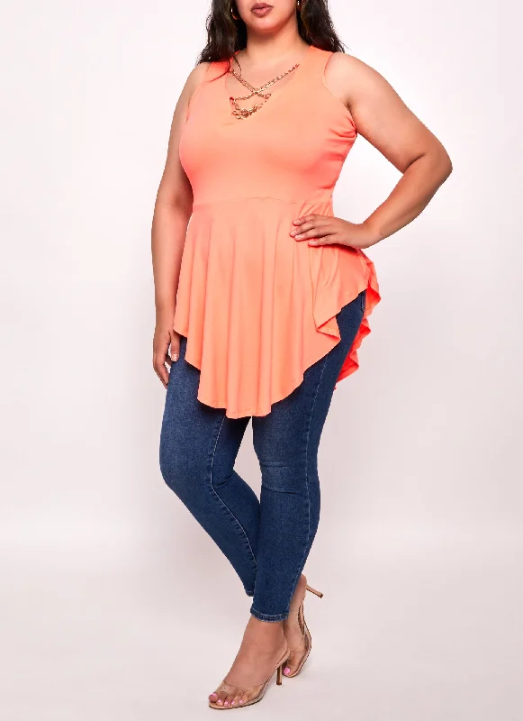 Plus Size Chain Detail Peplum Tunic Tank Top