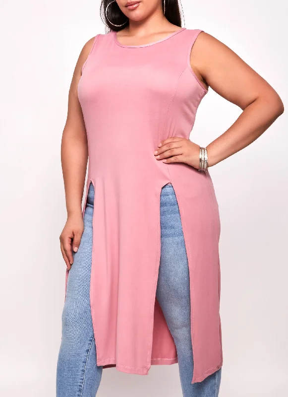 Plus Size Solid Split Hem Maxi Tank Top