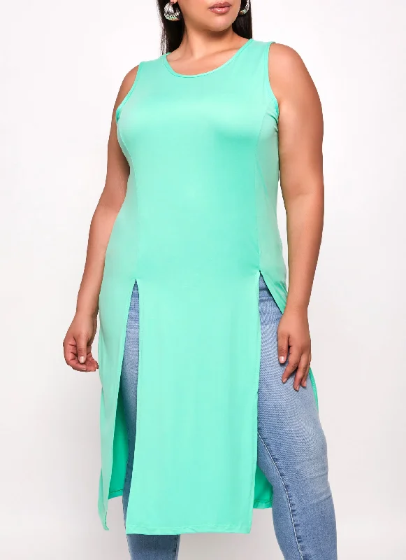 Plus Size Solid Split Hem Maxi Tank Top