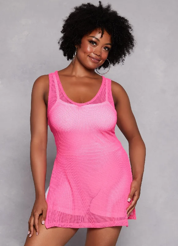 Plus Size Fishnet Side Slit Tank Top