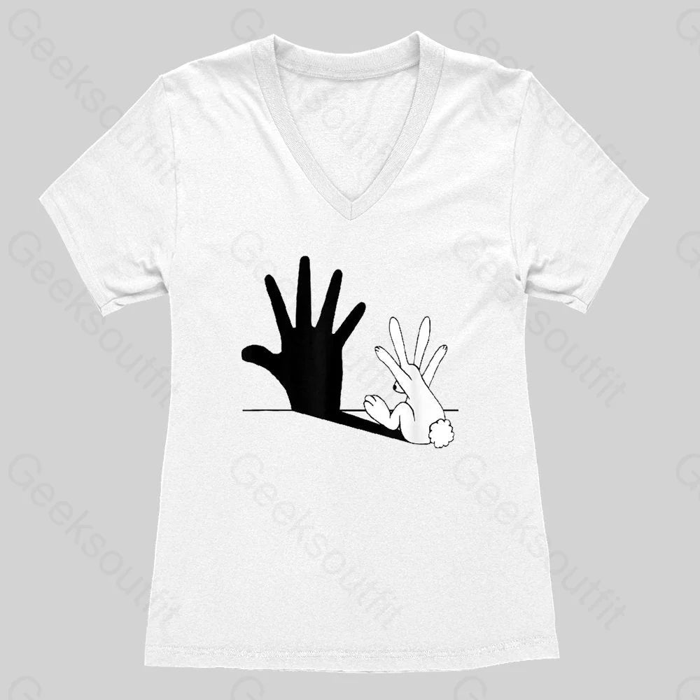 Rabbit Hand Shadow Funny Women's V-Neck T-shirt