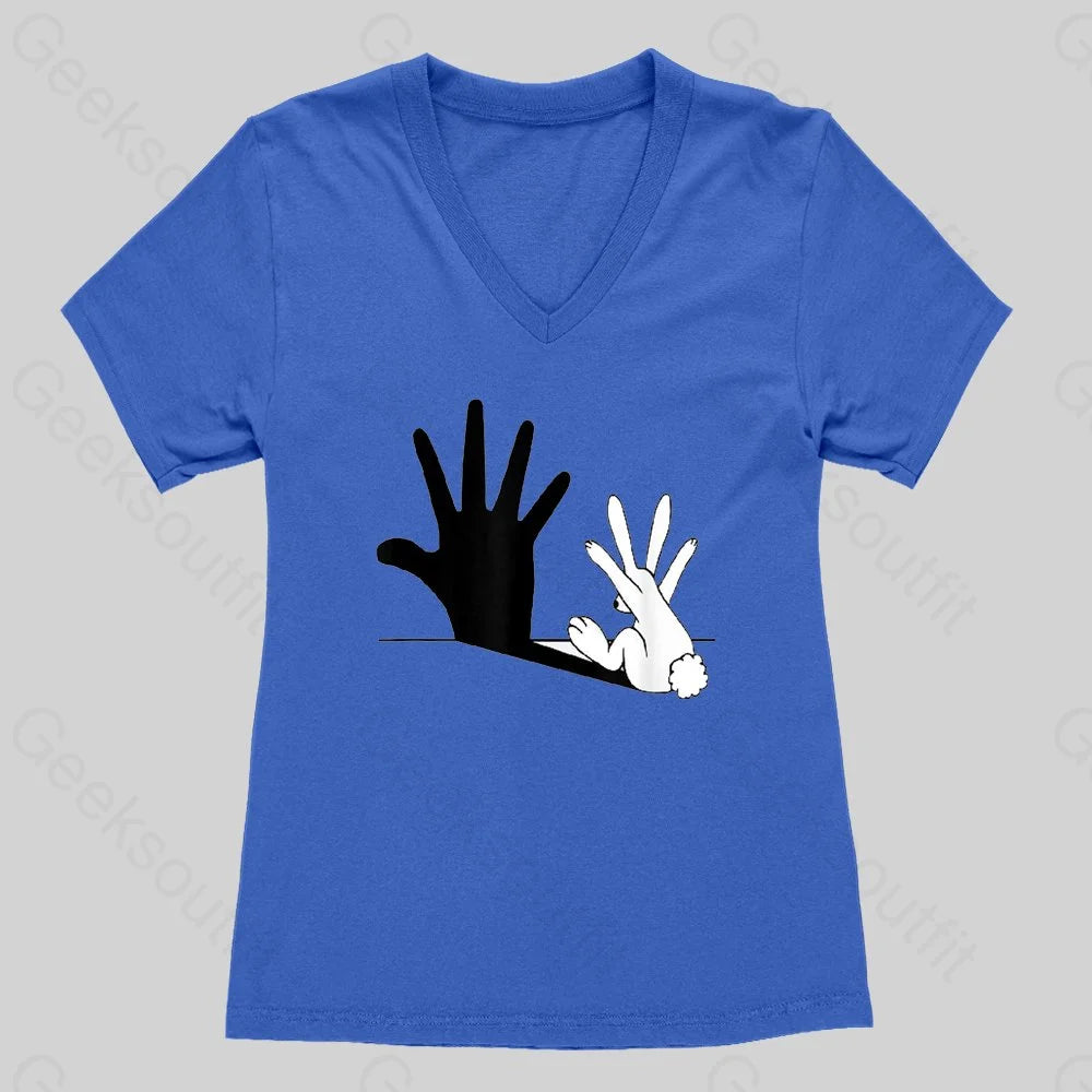 Rabbit Hand Shadow Funny Women's V-Neck T-shirt