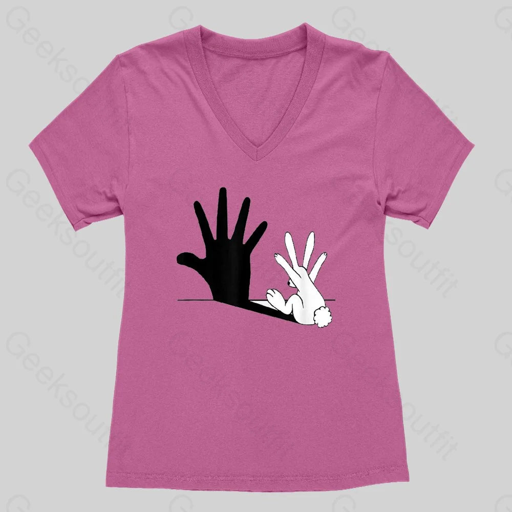 Rabbit Hand Shadow Funny Women's V-Neck T-shirt