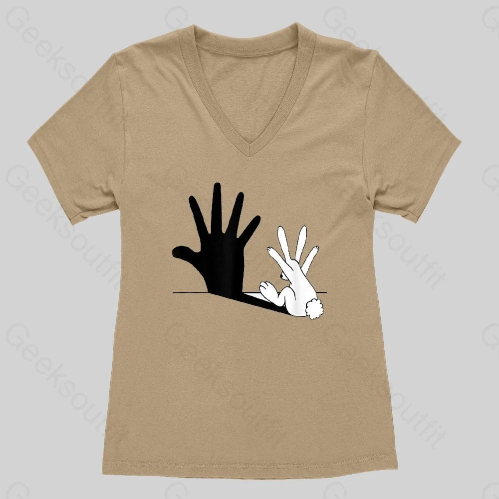 Rabbit Hand Shadow Funny Women's V-Neck T-shirt