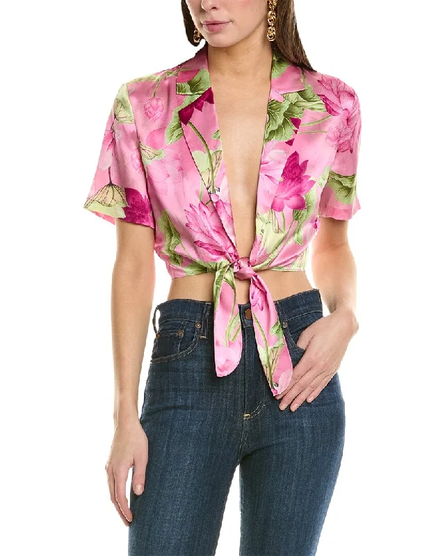 Rococo Sand Tie Front Silk Crop Top