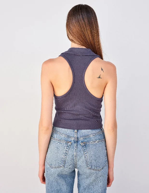 Sundry Johnny Collar Crop Tank in Navy