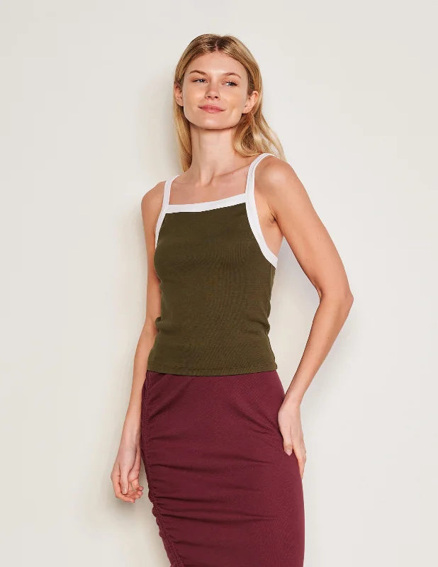 Sundry Ringer Apron Tank in Olive