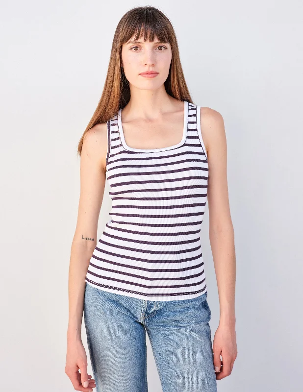 Sundry Striped Bodycon Tank in White