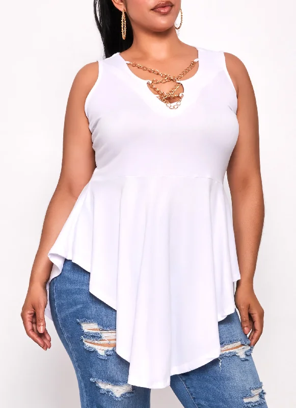 Plus Size Chain Detail Peplum Tunic Tank Top